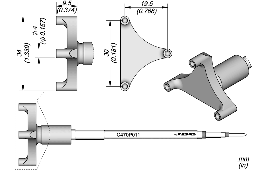 C470P011 - Multipoint Heat Staking Cartridge x3 Ø 4